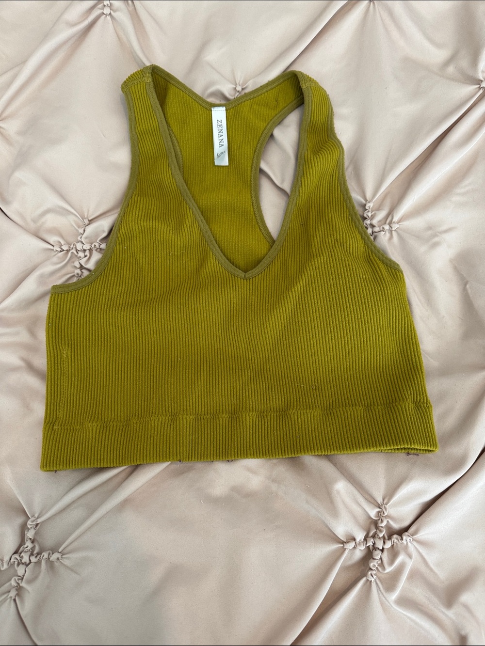Zennah Olive Ribbed V-Neck Racerback Crop Top